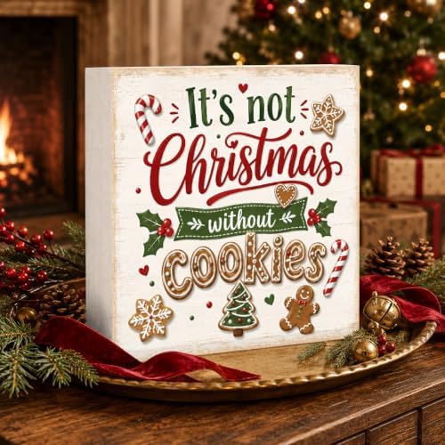 Christmas Decorations Wooden Box Sign It's Not Christmas Without Cookies - Image 3