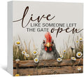 Chicken Rooster Decor Signs,Cottagecore Chicken Wooden Signs,Rustic Farmhouse Live Like Someone Left The Gate Open Wood Sign,Farm Animal Rooster Decor For Kitchen Office Badroom by Nitelat