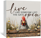 Chicken Rooster Decor Signs,Cottagecore Chicken Wooden Signs,Rustic Farmhouse Live Like Someone Left The Gate Open Wood Sign,Farm Animal Rooster Decor For Kitchen Office Badroom by Nitelat