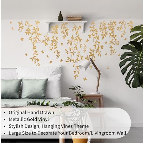 Gold Metallic Wall Decals Peel and Stick Large Wall Stickers Large Sketch Minimal Line Transfer for Women Living Room, Bedroom Decor, Gold Vines - Image 6