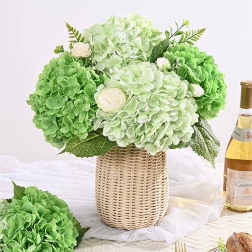 8Pcs Real Touch Hydrangea Artificial Flowers, 21" Fake Flowers, Mixed Green - Image 6