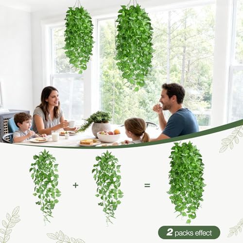 Artificial Watermelon Pattern Vines 4 Pack, 40" Fake Hanging Plants for Wall Decor Indoor, Unique Pattern Leaf Vines for Bookshelf Boho Living Room Bedroom Decor - Image 4