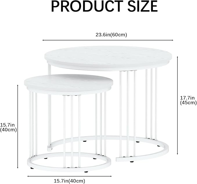 Garden 4 you Nesting Coffee Table, 23.6" Round Coffee Table Set of 2, Wooden - Image 2