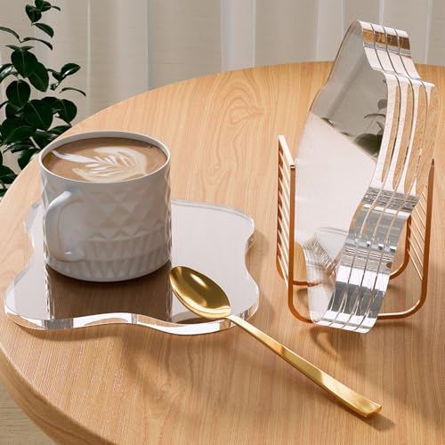 Acrylic 5Pcs/Set Coaster for Desk, Clear Bar Drink Coaster, Clear Cloud Shape Coffee Cup Coaster, Perfect for Tabletop Protection and Accessories Display. by Leadiy