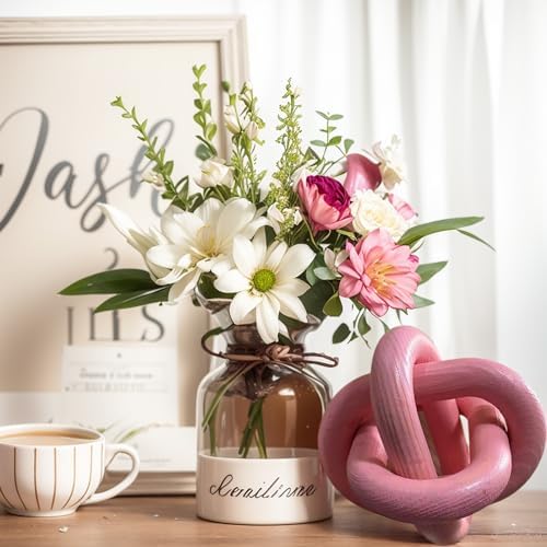 Wood Knot Decor -Coffee Table Decor Shelf Decor Table Books Hand Carved Home Decoration Boho Country Rustic Modern Shabby Chic Style Decor 3 Link Wooden Knot Chain Link Decor (Pink) - Image 3