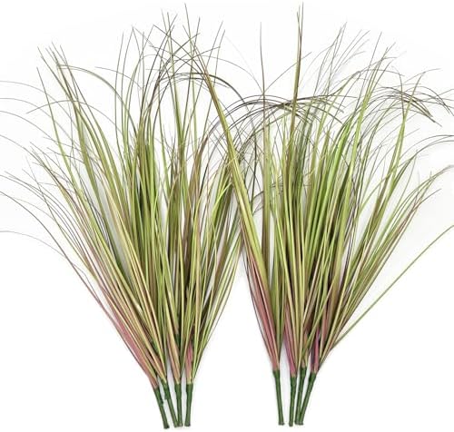 CATTREE Fake Plants Artificial Wheat Grass Outdoor Shrubs 8 Bundles, Faux Plastic Leaves Greenery Bushes for Garden Wedding Party DIY Decorations Indoor Office UV Resistant Glass Planter Filler Purple by CATTREE