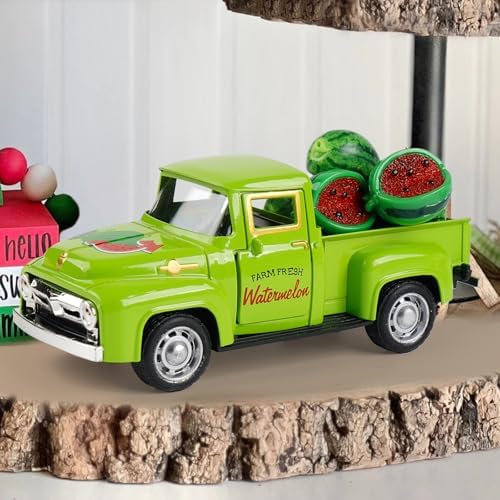 Watermelon Truck Decor, Vintage Green Pickup Truck with Farm Fresh Watermelon, Summer Farmhouse Tiered Tray Decor, Rustic Kitchen Tabletop Decorations for Home Office - Image 2