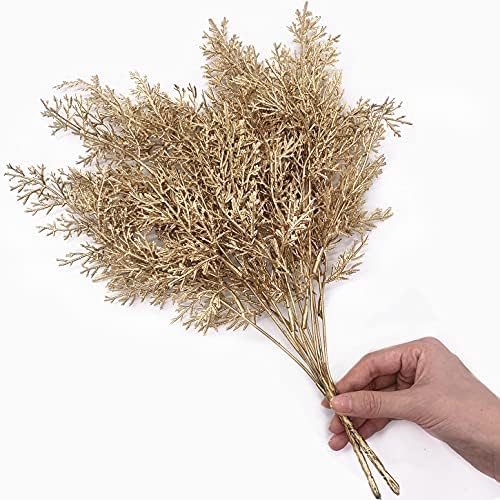 Artificial Branch Golden Antlers Grass, Fake Plants Plastic Twig Branches Faux Plant for Xmas Party Home Garden Indoor Outdoor Wedding Table Centerpiece DIY Decor Christmas Decoration - Gold 4 Pack - Image 4