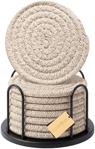 Lazebox Coasters Set of 8 for Drinks, 4 Inch Large Coasters for Coffee Table, Tabletop Protection for Hot & Cold Drinks, Versatile Coasters for Home Decor, Non-Slip & Easy to Clean, Mixed Brown by Lazebox