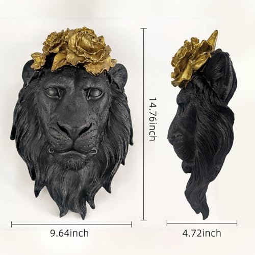 GUSFREUD Black Animal Heads Sculptures Wall Art - Resin Faux Lion for Home Wall Decor, Lion Wall Hanging Decoration for Living Room, Bedroom & Kitchen, Unique Gift Idea - Image 3