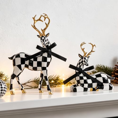 WDS WONDROUS Christmas Decorations Deer Figurines Black White Table Decor - Image 5