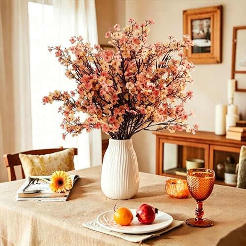 8Pcs Babys Breath Fall Flowers Artificial Silk Faux Flowers Beige Brown - Image 4