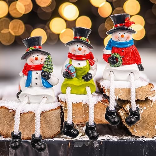 Dazzle Bright Christmas Figurines, Set of 3 Resin Santa Snowman Sitters with Dangling Legs, Xmas Table Fireplace Shelf Sitters Decorations Sitting Figurines Ornament for Indoor Home Decor - Image 3