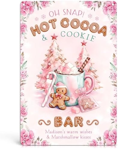 Pink Gingerbread Christmas Hot Cocoa Bar Sign Kitchen Decor by HomelyAccents