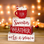 Marsui 4 Pcs Winter Tabletop Decor Red Hot Cocoa Christmas Block Signs - Image 5