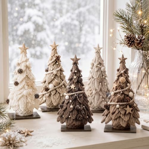 Barydat 5 Pcs Wooden Christmas Tree Tabletop Decor - Image 4