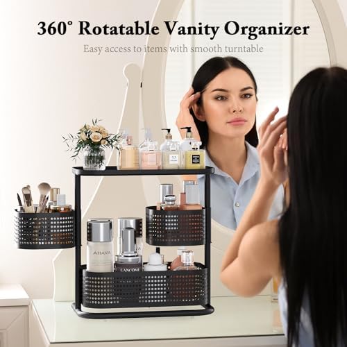 KINGRACK Metal Bathroom Counter Organizer，Rotating Countertop Storage Shelf - Image 3
