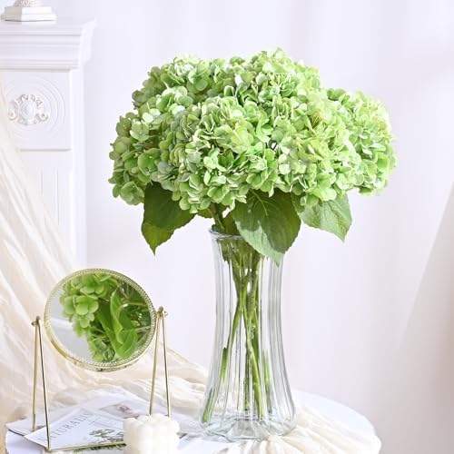 Waipfaru Hydrangea Artificial Flowers, 4PCS Real Touch Flowers, 20" Faux Hydrangea Flowers, Latex Real Touch Hydrangeas, Fake Flowers for Home Decor Party Bouquet Wedding Decoration, Green - Image 3