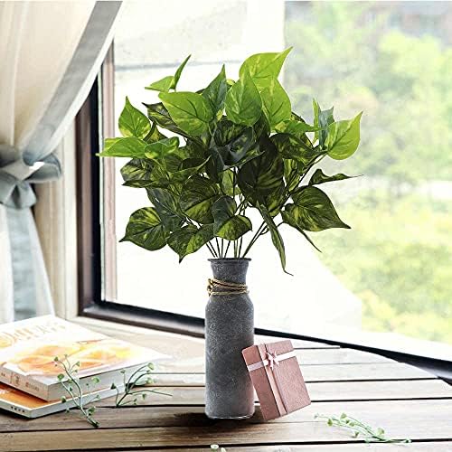 Artificial Scindapsus Aureus Decor, Plastic Realistic Green Leaves Shrubs Fake Plants Faux Grass Bushes Greenery for Indoor Outdoor Home Garden Verandah Office Table Arrangements Decoration 4 Pack - Image 3