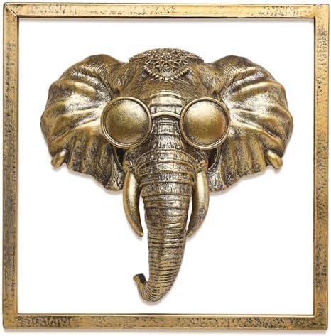 Newinhome Animal Heads Wall Decor (Includes Metal Frame) Resin Animals Sculptures Head Wall Hanging Decoration Gold vintage Wall Sculpture for Living Room Bedroom Office (Elephant) by Newinhome