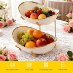 jessie 2 Tier Ceramic Fruit Bowl for Kitchen Counter with Metal Rack, Fruit Basket with Stand, Porcelain Bowls for Vegetable Bread Candy Snack Nuts Dessert Cake Tray (Gold 2 layer) - Image 5