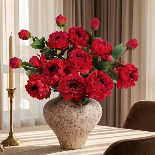 Silk Peonies Artificial Flowers, Red, 4PCS, 31.5'' Long Stem - Image 3
