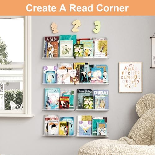 upsimples 12 Pcs 15" Acrylic Shelves for Wall Display and Storage, Clear - Image 6