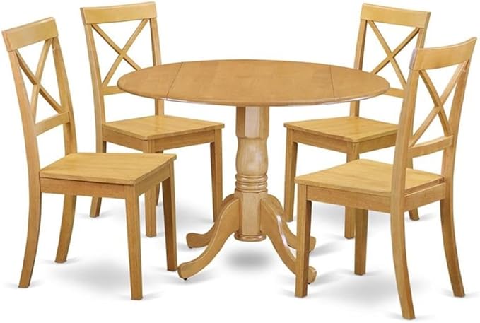 East West Furniture DLBO5-OAK-W 5 Piece Dining Set Includes a Round Dining Room by EastWestFurniture