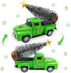 Green Christmas Decorations Vintage Metal Truck with Mini Christmas Tree by Teeloray