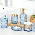 Blue Bathroom Accessories Set - 5PCS Clear Glass Bathroom Accessory Set (Toothbrush Holders, Soap Dispenser, Soap Dish, Tumbler, Cotton Swab Jar), Countertop Vanity Organizer Modern Decor Vintage Gift by Towoaafu