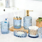 Blue Bathroom Accessories Set - 5PCS Clear Glass Bathroom Accessory Set (Toothbrush Holders, Soap Dispenser, Soap Dish, Tumbler, Cotton Swab Jar), Countertop Vanity Organizer Modern Decor Vintage Gift by Towoaafu