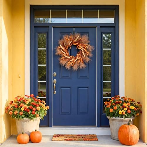 Perfnique Fall Wreath for Front Door, 18'' Autumn Wreath for Door Decor, Faux Pampas Wreath for Fall Decor, Boho Wall Decor, Farmhouse Pampas Grass Garland for Home Outdoor Thanksgiving Decoration - Image 7