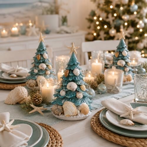 Vicenpal 8 Inch Coastal Christmas Tree Decor, Seashell Starfish Resin - Image 4