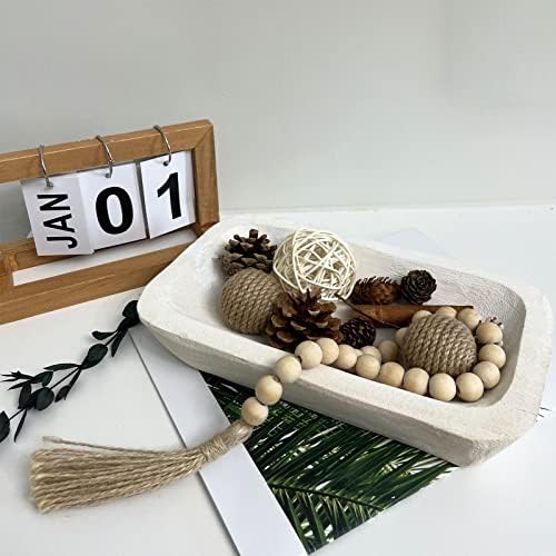 Wooden Dough Bowl Decor, Bread Bowl Home Decor, Handmade (10 * 6 * 2 inch white) - Image 2