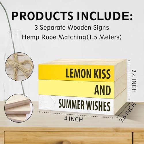 Mini Decorative Books For Home Decor, Small Summer Colourful Faux Wood Book Stack Decors, Lemon Kiss And Summer Wishes Stack Book Decor, Stack Book For Home Dinner Hall Kitchen, Three Pieces -A(35) - Image 6