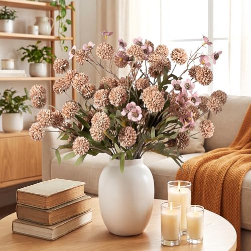 Mixed 10 Pcs Artificial Pompon Mum Set-8 Chrysanthemum & 2 Rose Red Daisy, Brown Silk Faux Flower for Vase Fall Floral Arrangements Wedding Centerpiece DIY Home Indoor Outdoor Decor (No Vase) - Image 6