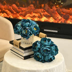 Artificial Peony Silk Flower Centerpieces with LED Light Faux Floral Arrangement in Glass Vase for Home Wedding Table Decoration (Peacock Blue) - Image 3