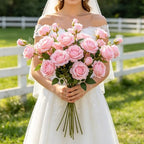 100Pcs Pink Roses Artificial Flowers, Realistic Silk Fake Roses Bouquet - Image 6