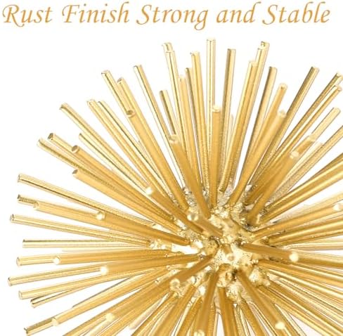 Gold Sphere Decor, Metal Gold Starburst Tabletop Sculpture Decor, Modern Metal Starburst Centerpiece, Spike Ball Decoration for Home Decor - Image 4