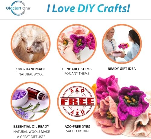 Glaciart One Felt Camellia Flowers Artificial Bouquet - 5 pcs | Reusable, Washable and Essential Oil Ready Multi Color w/Bendable Wire Stem | Great as Gift and Home or Event Decorations - Image 2