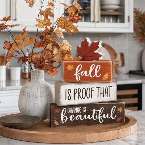 4 Pcs Fall Tiered Tray Decor, Wooden Fall Decorations for Home - Image 5