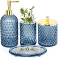 Haturi Glass Bathroom Accessories Set, Navy Blue Bathroom Set, 4 Pcs by Haturi