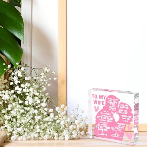 To My Wife Gift from Husband, Heartfelt Romantic Love Plaque, Anniversary and Valentine's Day Gift for Wife, Wedding Keepsake for Birthday, Christmas, Pink Acrylic Desk Decor, Valentine's Day decorations - Image 3