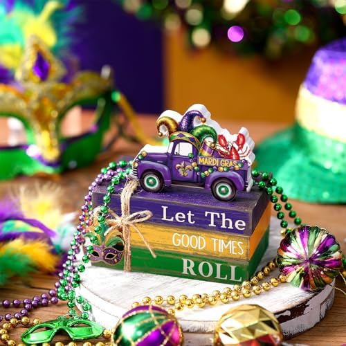 4 Pcs Table Decorations Tiered Tray Decorations Mini Wooden Books Signs for Office Shelf Classroom Tabletop Bookshelf(Mardi Gras) - Image 4