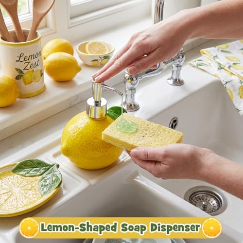 4 Pcs Lemon Kitchen Decor Ceramic Soap Dispenser Set - Image 3