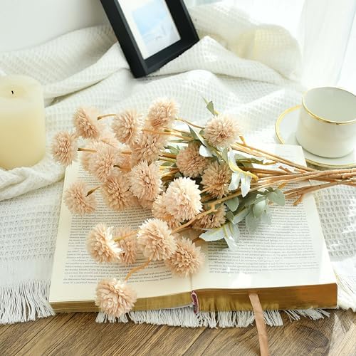 Mandy's 6 Stems Silk Beige Kiku Ball Flowers - Image 3