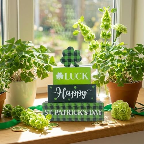 4Pcs Fall Decorations, Wooden Table Decor for Thanksgiving (St. Patrick's Day) - Image 4