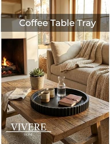 13-Inch Round Coffee Table Tray - Concrete bandejas decorativas Round White Decorative Tray for Coffee Table Decor - Table Centerpieces Kitchen Island Trays Decorative Trays - Dining Room Tray Black - Image 5