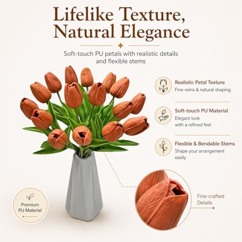 Mandy's 20pcs Artificial Burnt Orange Tulips - Image 2