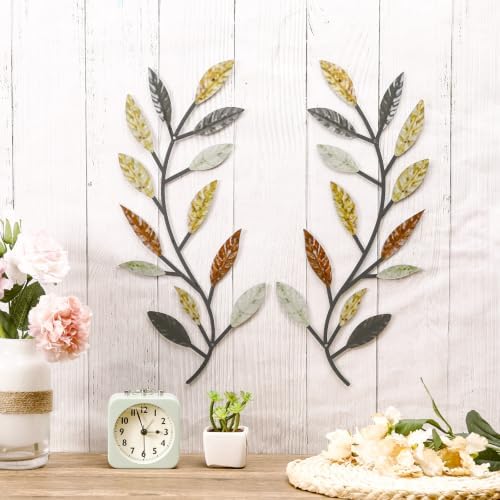 Zhengmy 2 Pcs Metal Leaf Wall Art Vine Branch Decor,Multi Color - Image 3